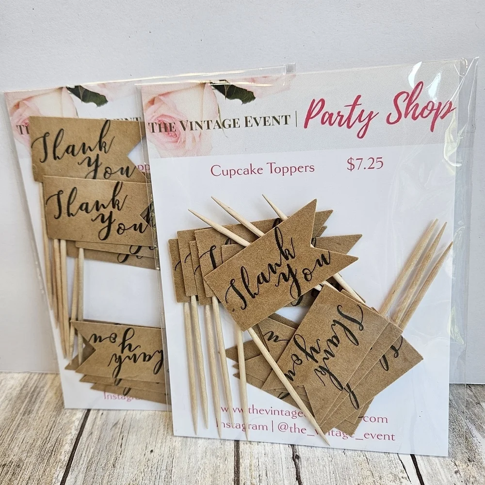Thank You Cupcake Toppers - Brown